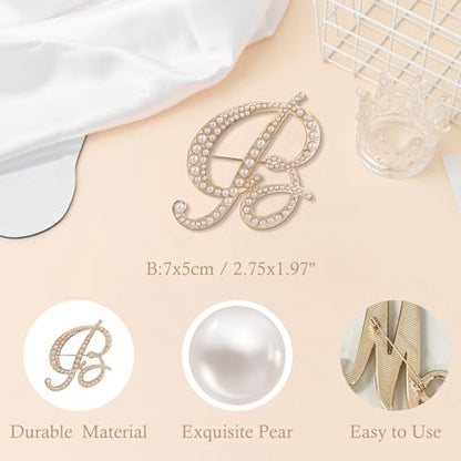 A-Z Initial 26 Letter Brooch Pins, Gold Faux Pearl Alphabet Badges Breastpin for Hat Bag Dress Coat Suit Accessory, Elegant Name Personalized Gifts for Women Men - color: B