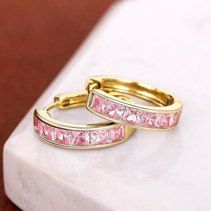 Fashionable Hoop Earrings with Princess Square Cubic Zirconia for Women - color: E6097