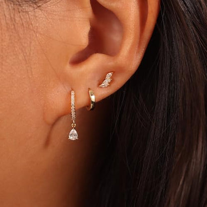 Freekiss 3 Pairs Hoop Earrings Set - Dainty Stud Dangle Cartilage for Women | Hypoallergenic Earrings, Cubic Zirconia Stackable Trendy Small Set Jewelry Gifts for Women - style: 3CZ Teardrop Set-gd