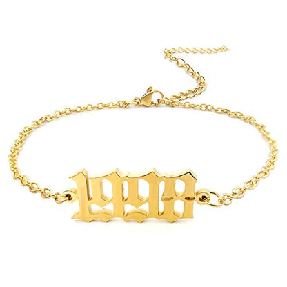 CSIYANJRY99 Birth Year Ankle Bracelets for Women14K Gold Plated Birth Year Number Anklets Adjustable Chain Beach Foot Ankle Bracelets for Women Birthday - style: 1998