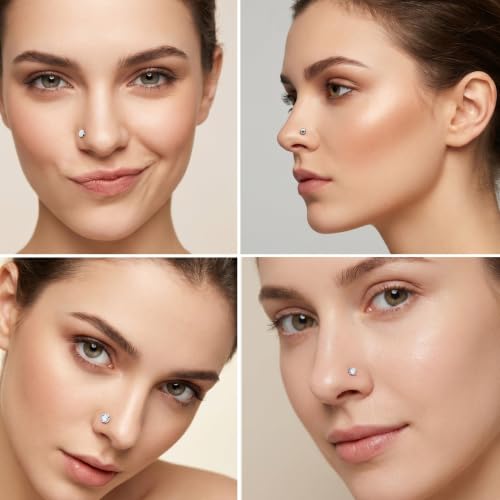 20Pcs 20G Nose Rings Studs for Women Surgical Steel Straight Nose Rings | Cubic Zirconia Nose Bone Studs Small Stud Nose Ring Stuf Body Piercing Jewelry for Women Men