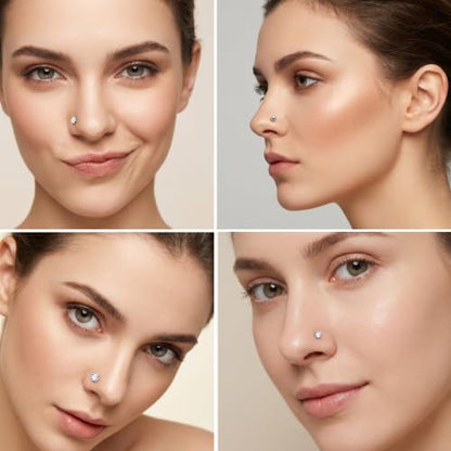 20Pcs 20G Nose Rings Studs for Women Surgical Steel Straight Nose Rings | Cubic Zirconia Nose Bone Studs Small Stud Nose Ring Stuf Body Piercing Jewelry for Women Men