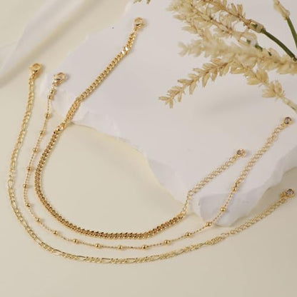 Gold Triple Layers Ankle Bracelet for Women 14K Gold Plated Waterproof Christmas Womens Jewelry Gifts Adjustable 8.2+1.5 inches Ankles for Women Trendy