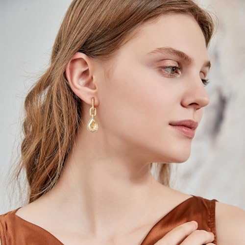 Crystals Teardrop Dangle Drop Earrings, 18K Gold Plated Hoop Earrings Zirconia Jewelry for Women Gifts - color: Champagne-Long
