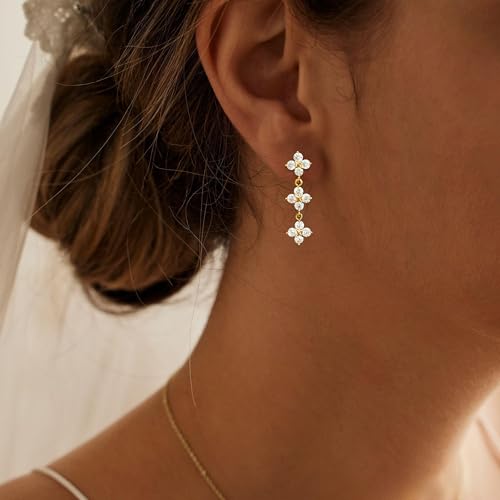 Pearl Earrings for Women Trendy, 14k Gold Plated Freshwater CZ Leaf Pearl Dangle Drop Gold Earrings Lightweight Hypoallergenic Stud Earring Bridesmaid Wedding Gold Jewelry for Women Gifts - style: style 2