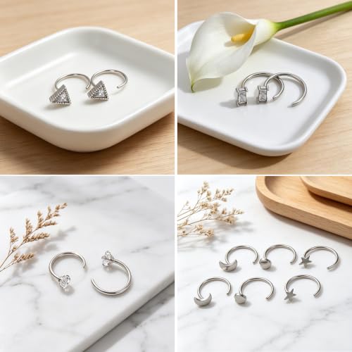 12 Pairs Half Hoops Earrings for Women Backless Earrings 14K Gold/Silver | Stay Close Open Hoop Huggie Earrings Hypoallergenic 316L Stainless Steel Poke Free Sleep in Trendy Jewelry Gift - style: 12S