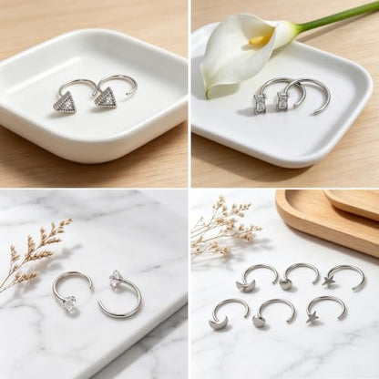 12 Pairs Half Hoops Earrings for Women Backless Earrings 14K Gold/Silver | Stay Close Open Hoop Huggie Earrings Hypoallergenic 316L Stainless Steel Poke Free Sleep in Trendy Jewelry Gift - style: 12S