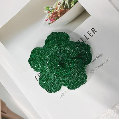 Rhinestone Flower Brooch Pin for Women Men Elegant Sparkly Crystal Camellia Floral Lapel Pins Shawl Dress Suit Clothes Accessories Wedding Party Fashion Jewelry 105mm - color: Green