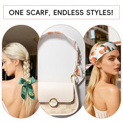 ZXZH 6 Pack Fashion Scarves for Women, Versatile Boho Head Scarf | Satin Scarf for Hair, Neck, Wrist, and Purse Accessories - color: Mixed Fruit Pattern