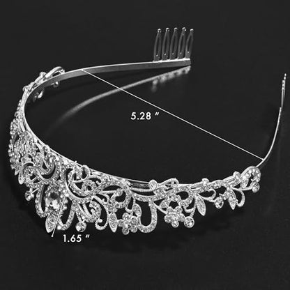 TAROSE Tiaras for Women, Birthday Crown and Sash for Girls | Birthday Sash Sunglasses Outfit, Birthday Gift for Women Girls, Goddess Crown Bride/Halloween/Prom/Party/Costume - color: 1 A. Silver+white