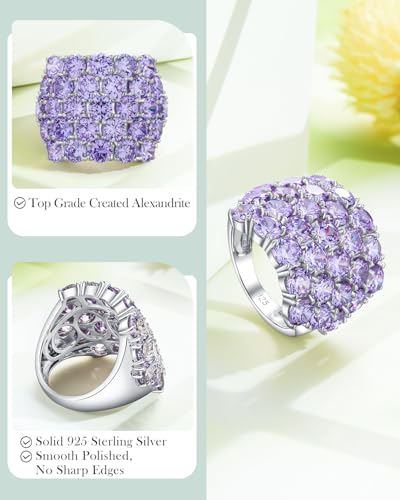 925 Sterling Silver Pave Birthstone Chunky Statement Rings for Women Men | 14K Gold Plated/Silver Large Dome Ring Birthday Cocktail Jewelry,Size 6 to 10(with Gift Box) - color: 06-Created Alexandrite-Jun.