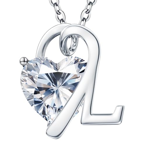 ForeverLove Heart Necklaces for Women, 4-2 Carats Heartshap Moissanite, Silver Pendant Jewelry, Anniversary Birthday Gifts for Wife, Girlfriend, Daughter, Mom - style: L Initial 3.0 Carats Heart Moissanite Sterling Sliver Necklace