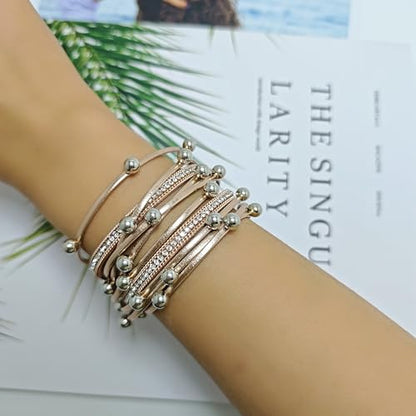 ZMANYIJEW Leather Wrap Bracelets for Women,Boho Cuff Bracelets Multi-Layer Crystal Beads Cuff Bracelet Multilayered Leopard Leather Braided Bangle Wrist Cuff Bangles - style: bead-champagne