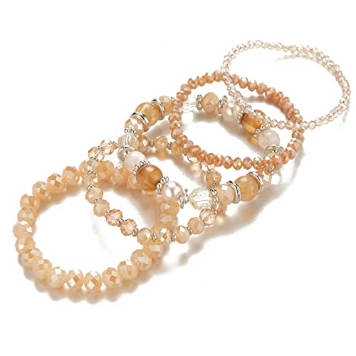 Noessla Beaded Boho Stretch Bracelet Colorful Stackable Crystal Beads Bracelets Trendy Costume Jewelry Mothers Day Gifts for Women - color: 21-Champagne