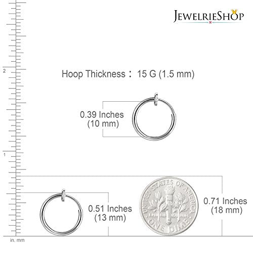 JewelrieShop Retractable Earrings Fake Hoop Fake Nose Ring Non Pierced Earrings Fake Cartilage Piercing Clip On Nose Ring Septum Ring for Women (1 Pair, Black/Silver/Gold/White) - color: #01. Silver Tone x 1 Pair
