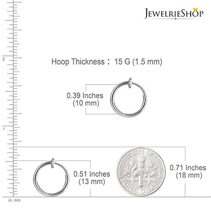 JewelrieShop Retractable Earrings Fake Hoop Fake Nose Ring Non Pierced Earrings Fake Cartilage Piercing Clip On Nose Ring Septum Ring for Women (1 Pair, Black/Silver/Gold/White) - color: #01. Silver Tone x 1 Pair