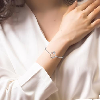 TOUPOP Gifts for Women Rose Heart Initial Bracelet 925 Sterling Silver Butterfly Letter Link Bracelet Love Jewelry Anniversary Birthday Gifts for Wife Girlfriend Mom Her - style: Initial L