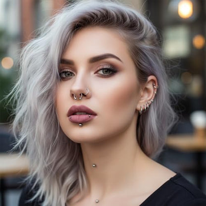 32 Pcs Horseshoe Septum Nose Lip Rings Labret Jewelry Barbell Ring Snake Bite Spike Piercing Stud Stainless Steel Vertical Helix Earring Daith Tragus Cartilage Studs for Women Men, 16G