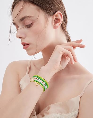 LALAPPLE Shell Bracelet Boho Beaded Stretch Bracelets for Women Seashell Strand Bracelets Starfish Charm Jewelry Summer Beach Jewelry Stackable Crystal Gold Plated Beads Bracelet for Women - style: Style5