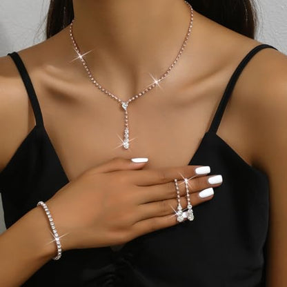 Gold Jewelry Set for Prom,Pearl Necklace Earrings Bracelet Crystal Bridal Wedding Prom Dresses Costume Jewelry Accessories Rhinestone Bridal Jewelry Set for Women - color: Rose Gold
