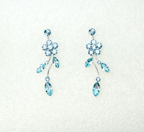 Faship Gorgeous Rhinestone Crystal Floral Necklace Earrings Set - color: Aqua