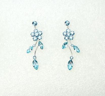 Faship Gorgeous Rhinestone Crystal Floral Necklace Earrings Set - color: Aqua
