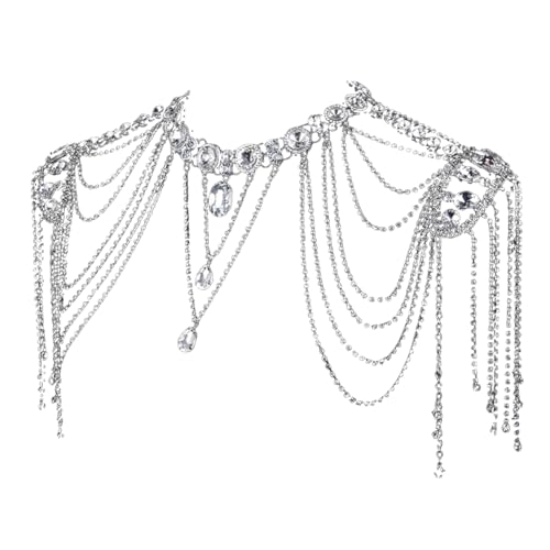 Crystals Tassels Shoulder Chain Necklace Multilayered Body Jewelry Accessory for Women Bridal Wedding Arm Supplies