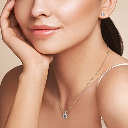 925 Sterling Silver Cubic Zirconia Necklace and Earrings Set for Women, Heart, Cushion, Round, Emerald Cut CZ, Solitaire Bezel Jewelry Set, CZ Bridal Jewelry Set, Bridesmaid Gift - style: Round Cut