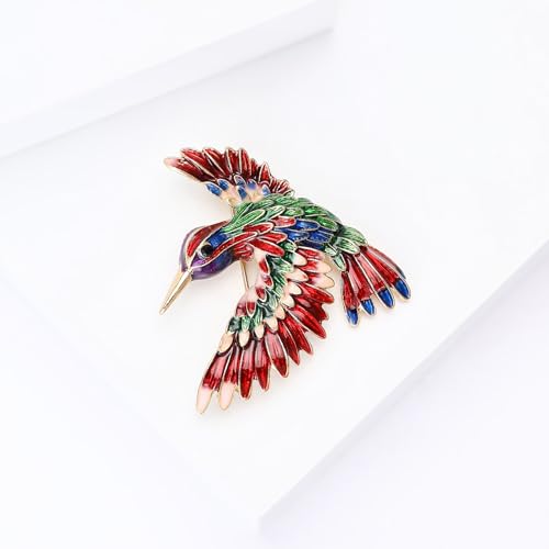 Enamel Bird Brooch for Women Rhinestones Owl/Hummingbird/Eagle/Toucan Lapel Pin Cute Bird Brooches Jewelry Gifts for Mom Wife - color: Red-Hummingbird 1