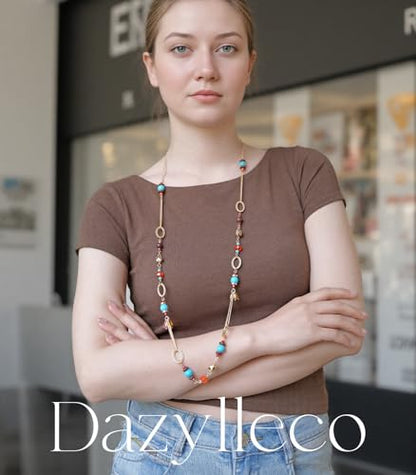 Long Gold Boho Necklaces for Women Beaded Statement Chain Long Necklace Gold Costume Jewelry Birthday Gifts for Her - color: Colorful