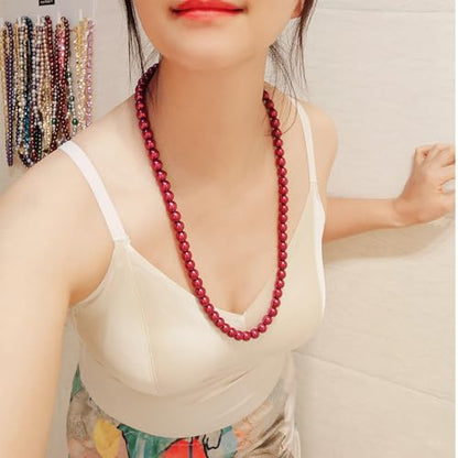 Long Simulated 10mm AAA Pearl Strand Necklace for Women Multicolor Pearl Choker Necklace 1920s Pearl Statement Necklace Costume Jewelry - color: 10mm Burgandy 24 Inches