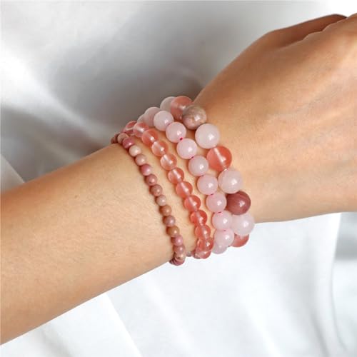 Vinswet 4pcs Beaded Bracelets for Women,Natural Healing Crystal Gemstones Bracelet,Anxiety Stress Relief Bracelet Handmade purple Jewelry Gifts for Women - color: Rhodochrosite&Watermelon crysta&Rose Quartz