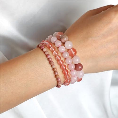 Vinswet 4pcs Beaded Bracelets for Women,Natural Healing Crystal Gemstones Bracelet,Anxiety Stress Relief Bracelet Handmade purple Jewelry Gifts for Women - color: Rhodochrosite&Watermelon crysta&Rose Quartz