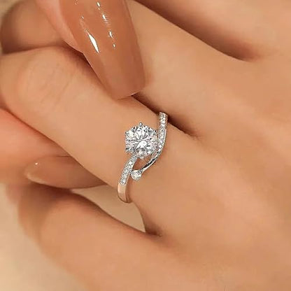 Graceful Eternity Women's Rings Luxury Wedding Band with Shiny Round CZ | Proposal, Wedding Ceremony, Bridal Party, Bridesmaid, Wedding Anniversary, Romantic Date Night, Honeymoon - color: silver color