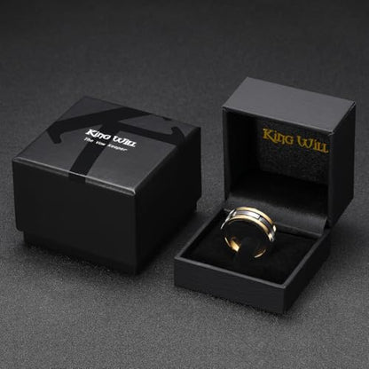 King Will Classic Mens 、Tungsten Carbide Rings Brick Pattern Groove Center | Silver/Black/Gold/Rose Gold, 8mm, Grooved, Comfort Fit, Brick pattern, Everyday Wear - color: C-Gold & Silver