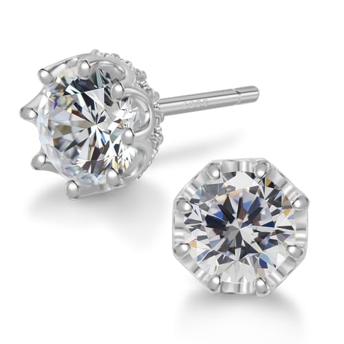 Hypoallergenic Cubic Zirconia Stud Earrings for Women & Men 24K Gold Plated Sterling Silver Post, CZ Simulated Diamond Halo Studs Sensitive Ear Friendly Gift (ED-31) - color: White Gold 03