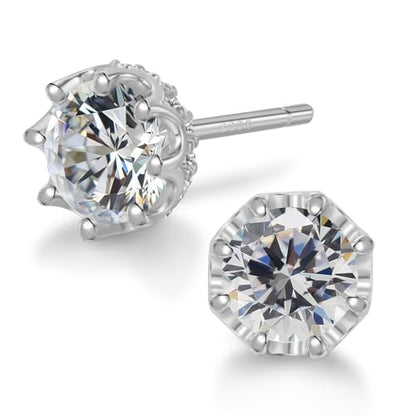 Hypoallergenic Cubic Zirconia Stud Earrings for Women & Men 24K Gold Plated Sterling Silver Post, CZ Simulated Diamond Halo Studs Sensitive Ear Friendly Gift (ED-31) - color: White Gold 03