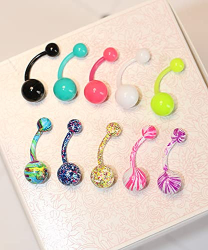 24-50Pcs 14G Stainless Steel Belly Button Rings for Women CZ Screw Navel Bars Body Piercing Jewelry - color: H: 50pcs