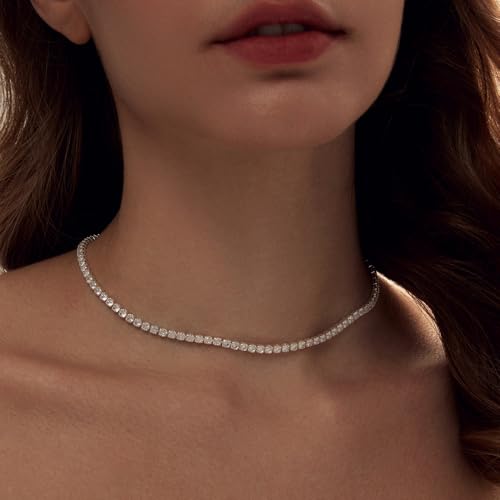 HAXIYA Tennis Necklace Bracelet for Women, Sterling Sliver Jewelry Set, Silver/Gold Chocker Necklace, Crystal Bracelet for Women, Wedding Jewelry for Bride, Sparkly Party Prom Hypoallergenic - color: Tennis Neclace - Silver