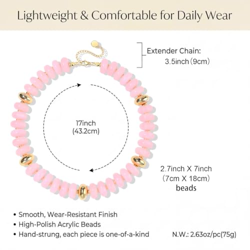 FIRAZIO Colorful Chunky Beaded Necklaces for Women | Trendy Statement Necklace Choker Necklace Boho Summer Beach Vacation Jewelry Gift - color: Pink Beaded