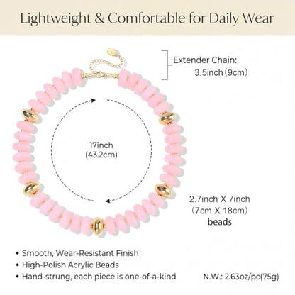 FIRAZIO Colorful Chunky Beaded Necklaces for Women | Trendy Statement Necklace Choker Necklace Boho Summer Beach Vacation Jewelry Gift - color: Pink Beaded