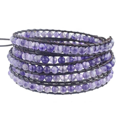 Genuine Stone Wrap Bracelets for Women Natural Crystal Beaded Wrap Bracelet 2/3/5 Adjustable Bohemian Bracelets Jewelry Gifts for Women Mom - color: amethyst(5 wraps)
