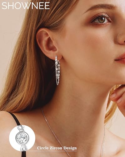 Tassel Chain Small Gold Hoop Dangle Earring For Women Huggie Earring Heart Star CZ 14K Gold Plated Fashion Jewelry Graduation Gift for Her Mothers Day Gifts for Mom - color: Circle-Silver