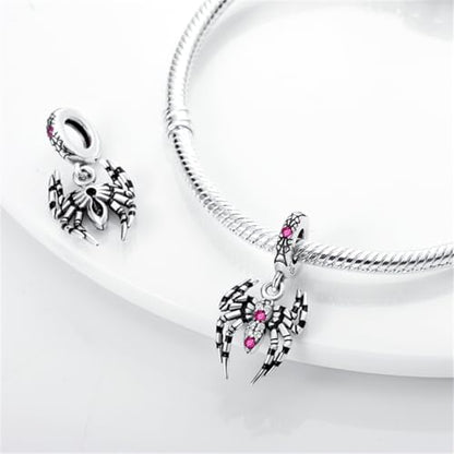 925 Silver Charm for Bracelets Animal Pet Insect Series Women Jewelry Gift - color: Black Spider