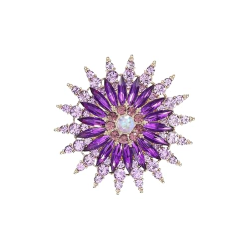 Premium Rhinestone Flower Brooch Pin for Women Sparkling Crystal Flower Corsage Bouquet Brooch Floral Lapel Pins Fashion Snowflake Sunflower Broochs Wedding Bride Dress Jewelry - color: Purple