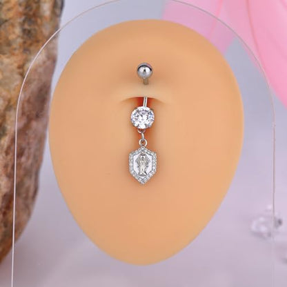 B BodyPJ Sparkles 14G Religious Belly Button Ring with Crystal Cross and Religious Charms, Stainless Steel - style: Type C,Silver