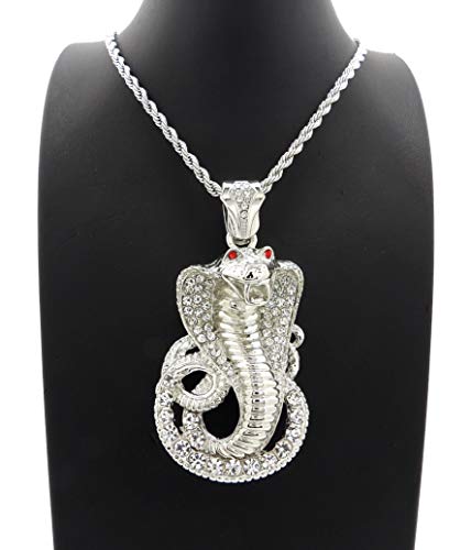 Fashion 21 Pave Red Eye Cobra Pendant 24" Rope, 36" Cuban Chain Necklace in Gold, Silver Tone Plated - style: Silver Tone / 24" Rope Chain