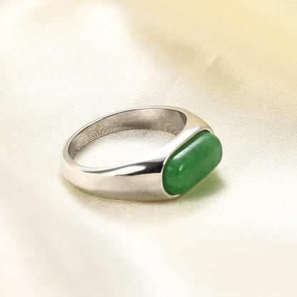 MYNENEY Signet Mens Pinky Rings Statement Wedding for Women - color: Green stone