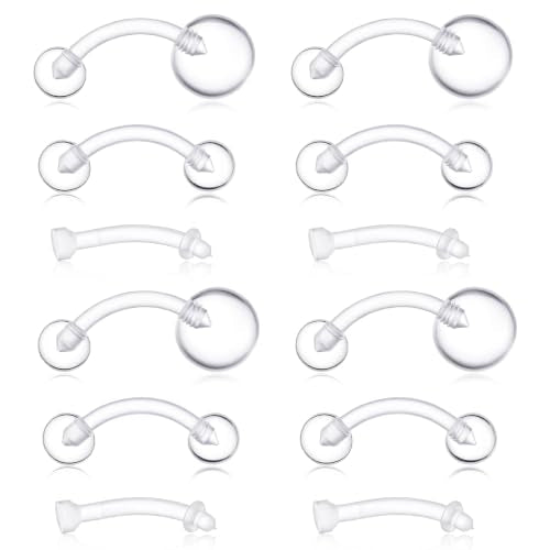 12 Pack Plastic Belly Button Rings Clear Tongue Rings Pregnancy Belly Ring | Curved Barbell Clear Piercing Retainer Invisible Navel Ring for Surgery Work Sports