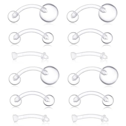 12 Pack Plastic Belly Button Rings Clear Tongue Rings Pregnancy Belly Ring | Curved Barbell Clear Piercing Retainer Invisible Navel Ring for Surgery Work Sports
